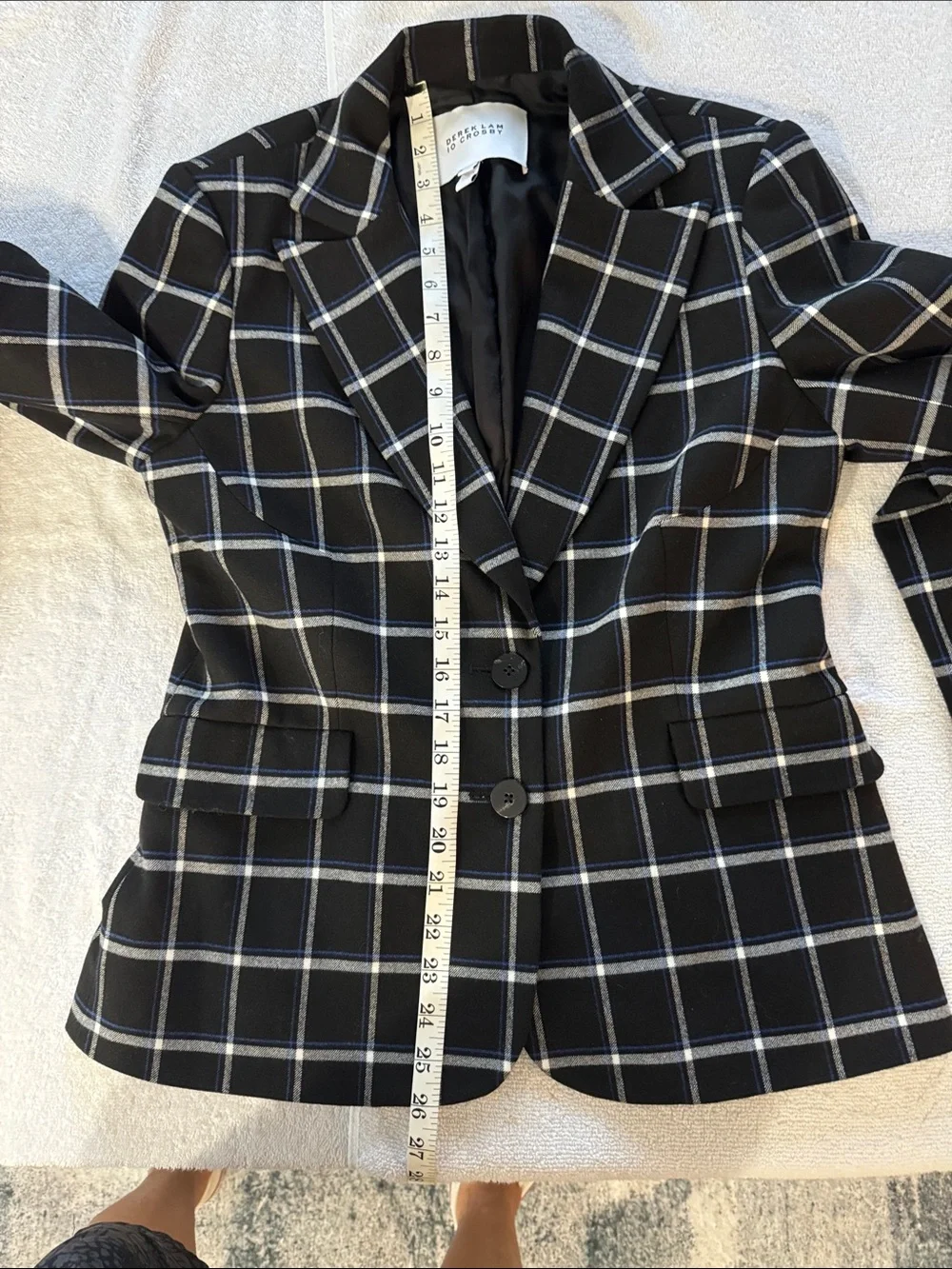 10 Crosby Derek Lam Black Windowpane Plaid Blazer